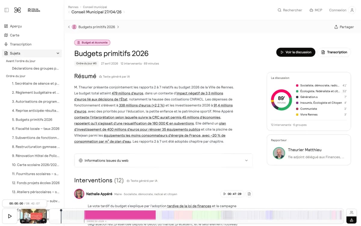 La page d’un sujet de séance sur OpenCouncil