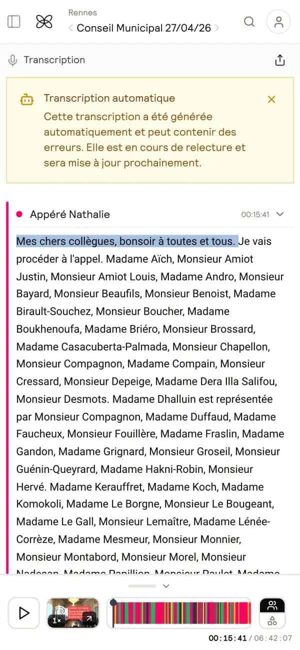 La transcription d’une séance sur OpenCouncil