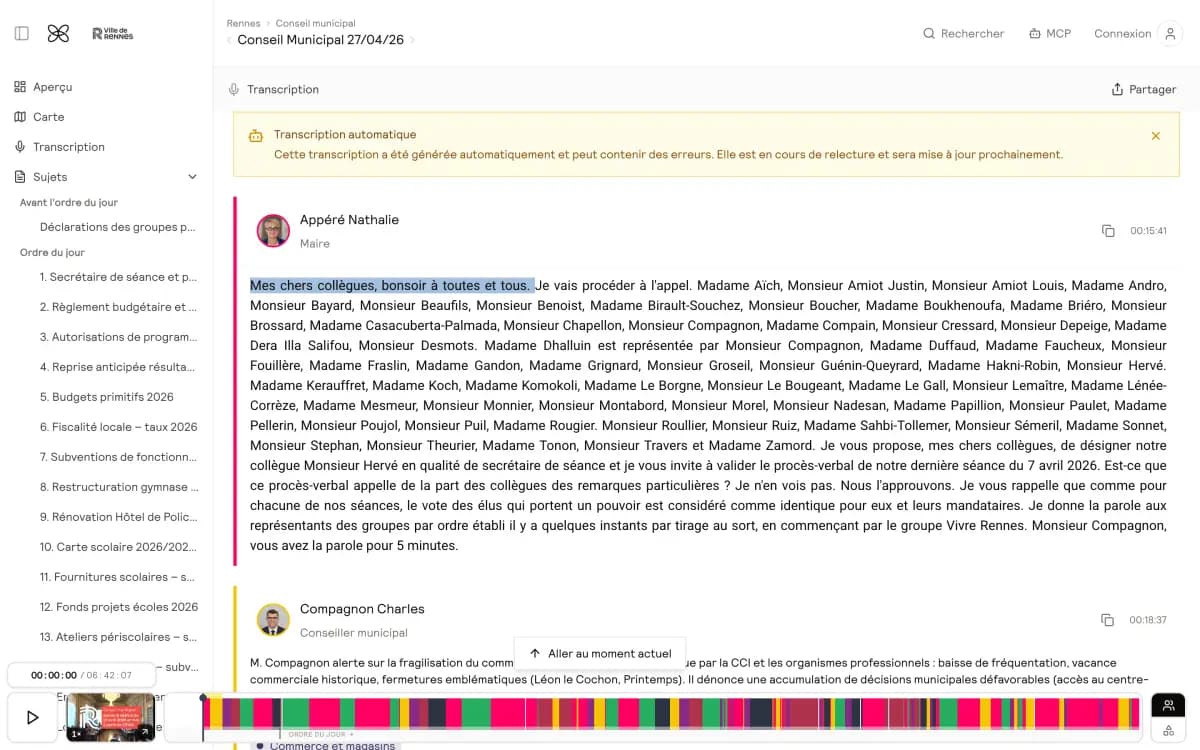 La transcription d’une séance sur OpenCouncil